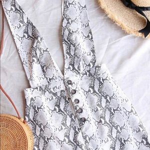 Honey Punch - Deep V Neck Snake Print Pinafore